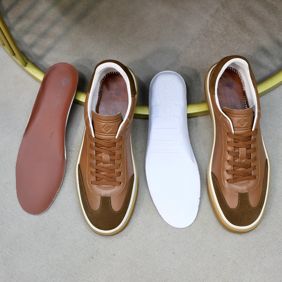 Men's Men's Shoes💰540💰••New Products•• LoroPian*_Noyo-Pianya New men's casual moral training sneakers, LP lace-up casual shoes!  Made of original imported soft cowhide and suede fabric, it highlights the sporty style. The heel is decorated with logo embossing and the original molding. The raw rubber translucent sole combined with the color welt adds a sense of modernity to the shoe. The shoe is overall refreshing and easy to match with style. It has a full cowhide lining for the feet. The original box packaging at the counter comes with wooden balls and a dust bag! Size: 38-44 (.45 customized)